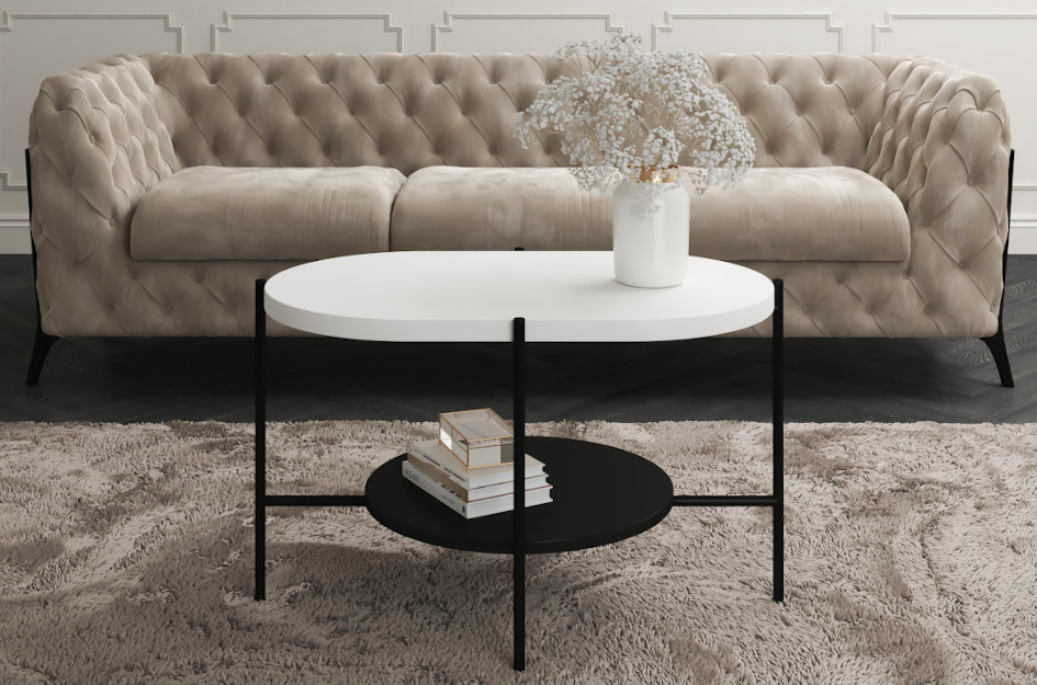 Moderní konferenční stolek Dancan ARENA / černá podnož + bílá a černá deska