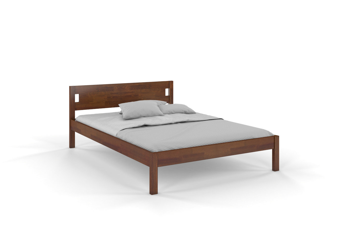 Dřevěná postel Visby LAXBAKEN z borovice / 160x200 cm, barva ořech