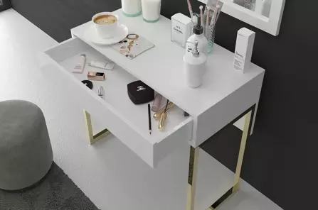 Bílý moderní toaletní stolek Dancan EVA se zlatým rámem