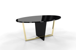 Černý konferenční stolek Dancan ROCKET s černou skleněnou deskou a zlatou nohou 