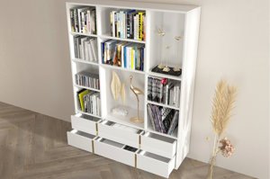 Elegantní bílá knihovna Dancan CAROLINE se zlatými doplňky / 140 cm