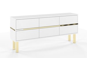 Elegantní bílá komoda / tv stolek Dancan MAGICA se zlatými doplňky