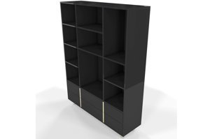 Elegantní černá knihovna Dancan CAROLINE se zlatými doplňky / 140 cm 