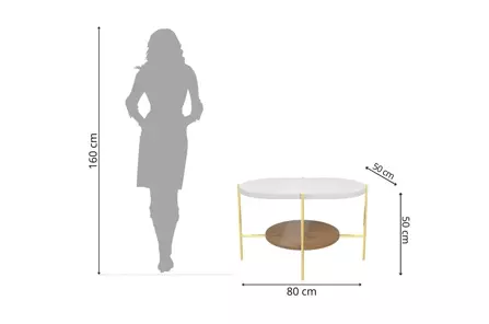 Moderní konferenční stolek Dancan ARENA / zlatá podnož + bílá a dubová deska