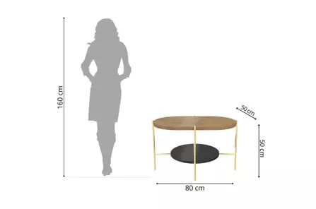 Moderní konferenční stolek Dancan ARENA / zlatá podnož + dubová a černá deska