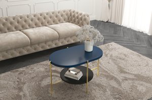 Moderní konferenční stolek Dancan ARENA / zlatá podnož + tmavě modrá a černá deska