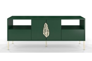 Zelený tv stolek  SKANDICA MERLIN se zlatými doplňky 