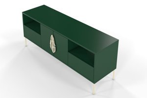 Zelený tv stolek  SKANDICA MERLIN se zlatými doplňky 