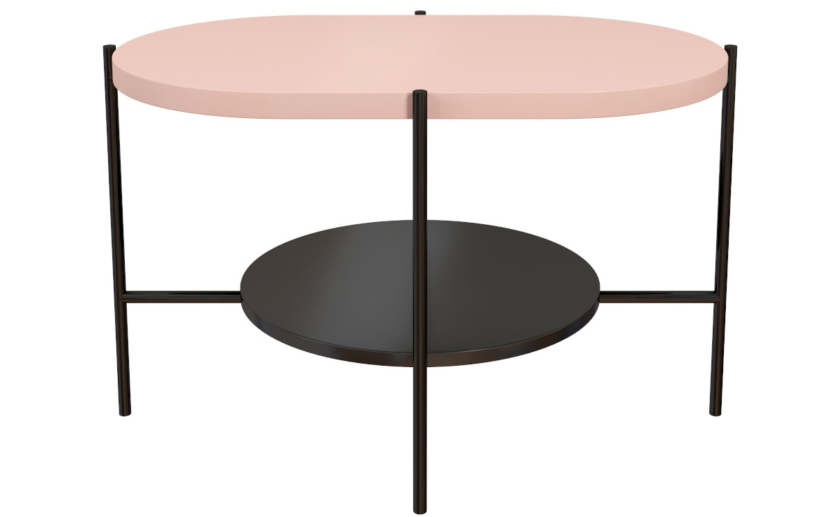 Różowy stolik kawowy z czarnym stelażem