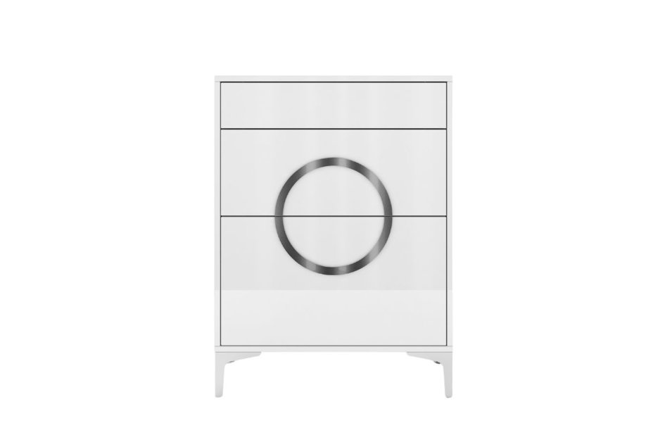 Bílá komoda EVELINE se stříbrnými doplňky
